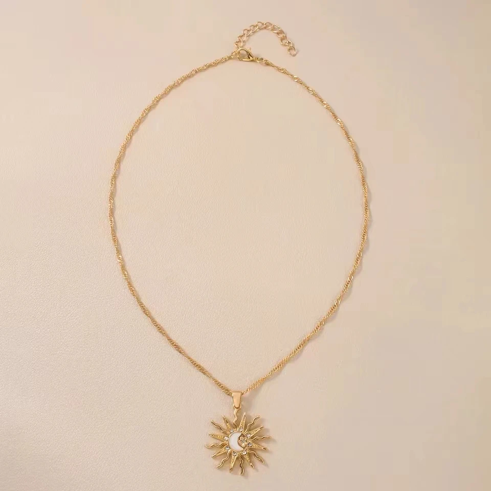 1Pcs Shining Rhinestone Unique Design Sun Star Moon Three In One Pendant Necklace Retro Women's Daily Versatile Party Jewelry image 6