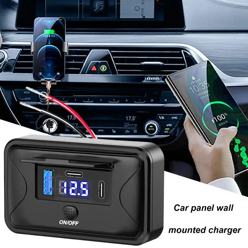 Car Wall Charger Wall Charger 3 Ports Waterproof Charging Station Voltage Display Vehicle Travel Charger Stable Car Plug Adapter