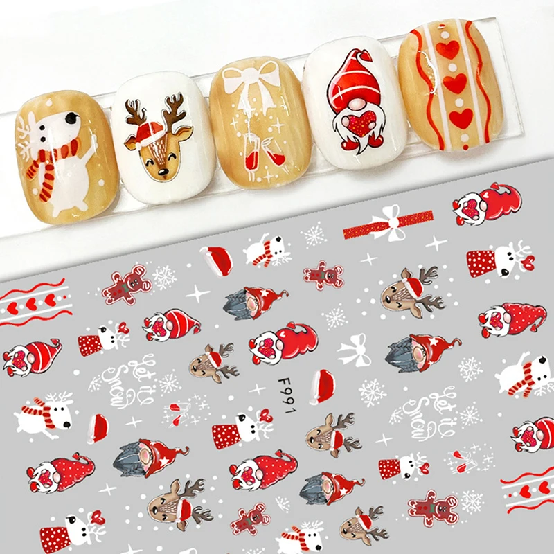 3d Cartoon Cute Christmas Themed Nail Childlike Stickers Elk Snowflake Series Nail Art Tattoo Christmas Design Manicure Decal