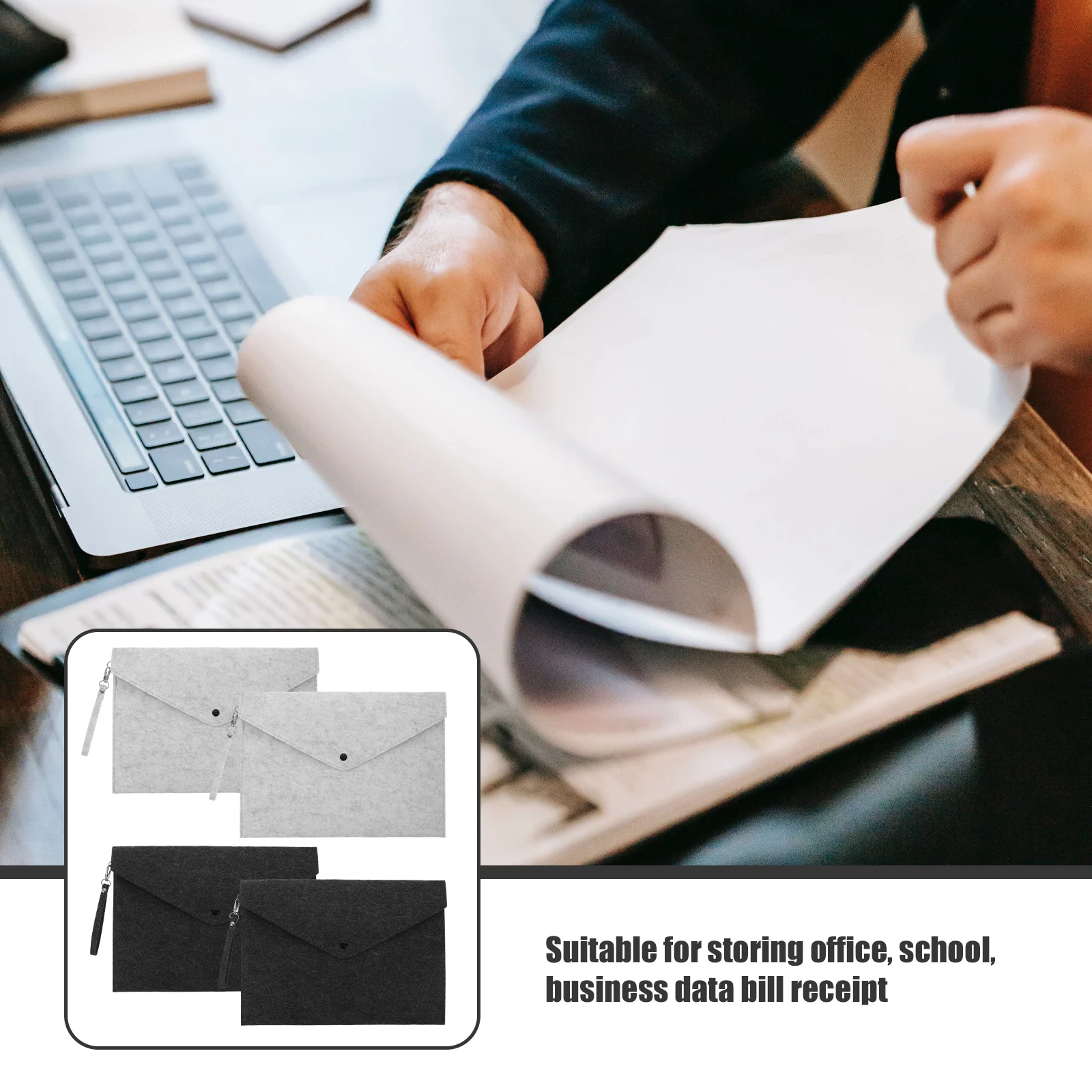 

4Pcs A4 Document Folders Ecofriendly Felt Material Antitear Wearresistant Large Capacity Storage Organizer Dark Grey Light Grey