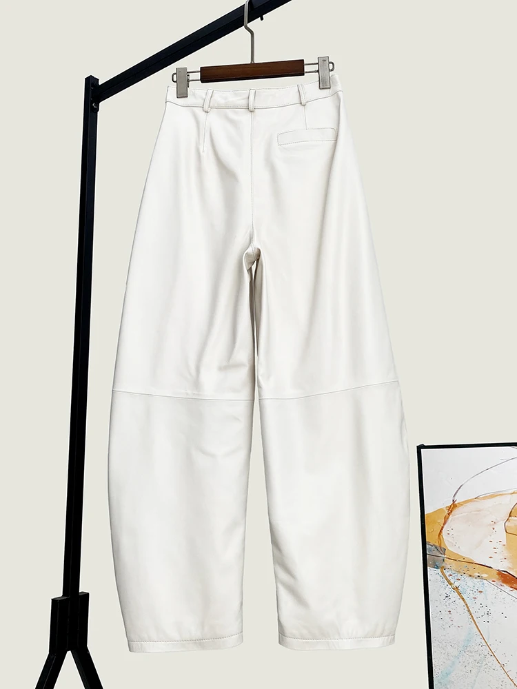 Winter New High Quality Genuine Real Leather Pants Women's Loose Waist Fashion All-Match Sheepskin Trousers Women