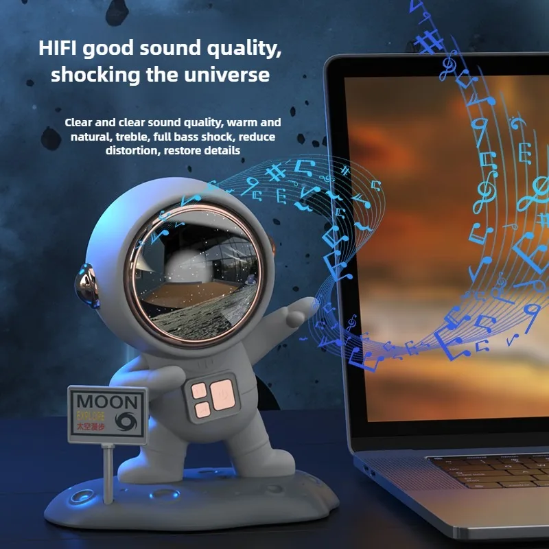 مكبر صوت بلوتوث على شكل رائد فضاء مزخرف لسطح المكتب موسيقى HIFI مع جودة صوت جيدة 5.0 رقاقة واجهة USB هدية العيد