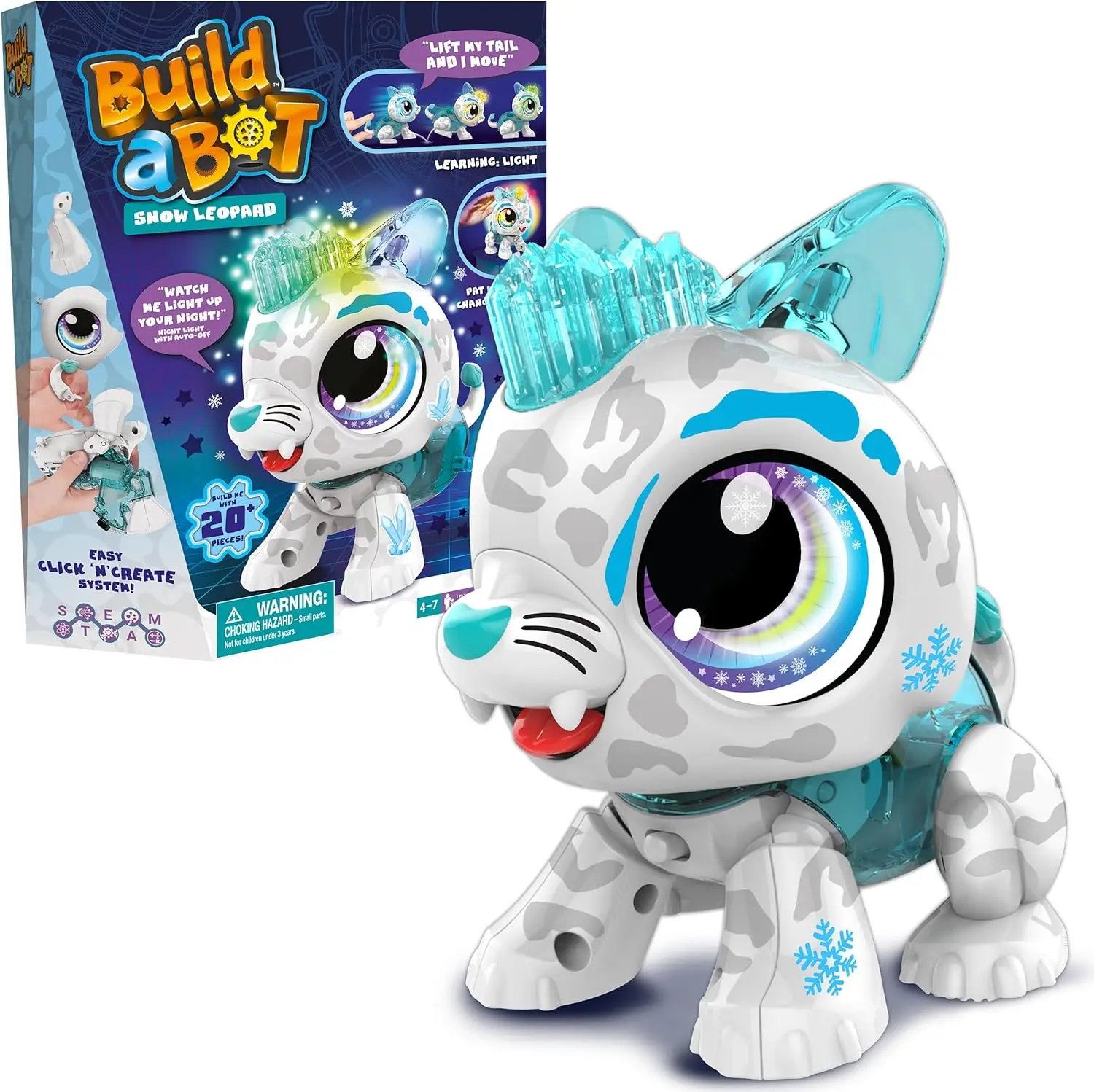 

Interactive Snow Leopard STEM Robot Kit for Kids Ages 4+, Build Your Own Pet with Easy Click System