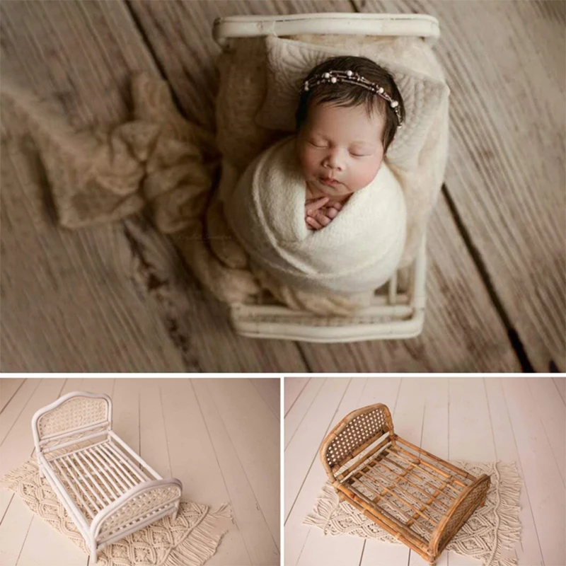 

Rattan Bed Newborn Photography Props Vintage Style Infant Frame Mini Baby Posing Container Studio Shooting Accessories