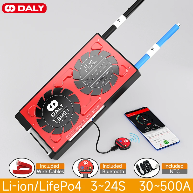 Daly Smart bms battery EV Li-ion lifepo4 4s  3s 12v 6s 7s 8s 24V 10s 12s 13s 14s 16s 20s 24s 36V 48V 30a 40a 120a 200a 300a