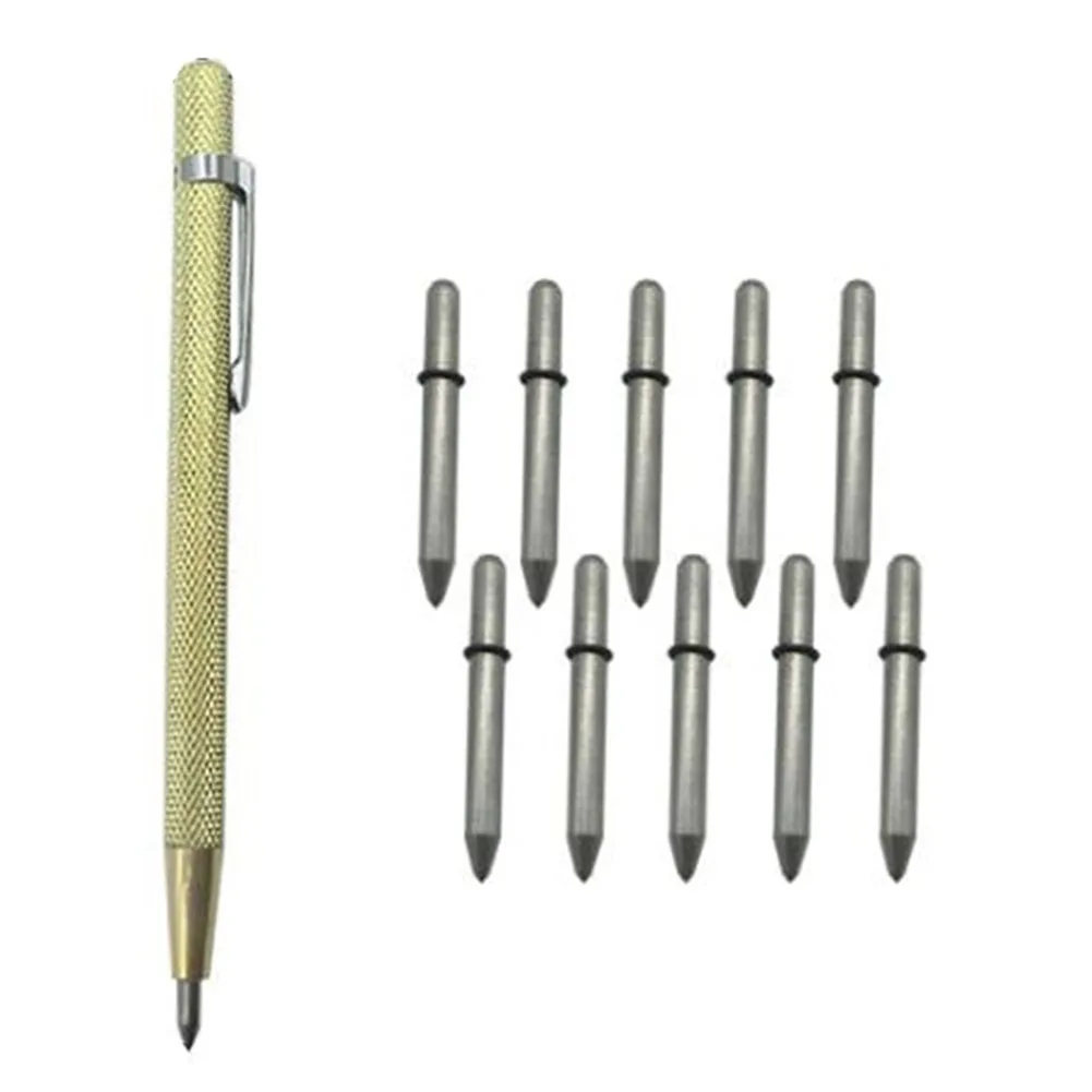 11PCS Metal Construction Scriber Pen For Glass Concrete Wood Jewelry Carving Scribing Marking Supplies Tungsten Steel Marker Pen