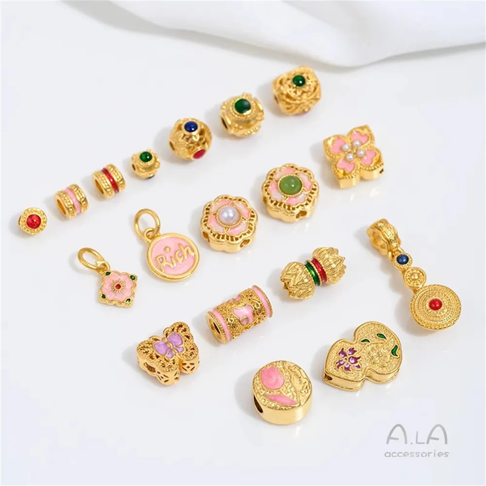 

Vietnam Sand Gold Pink Oil Drip Bucket Beads Dragonfly Beads Butterfly Gourd Flower Bead String Accessories