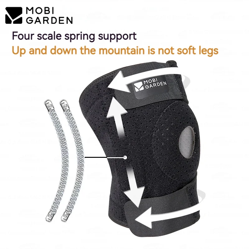 MOBI GARDEN Spring Support Mountaineering Knee Pads Breathable Adjustable Elastic Meniscus Brace Protection for Hiking Cycling