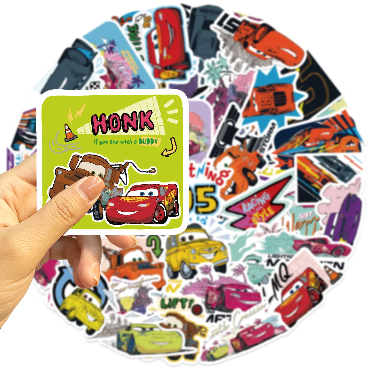 50 قطعة من ملصقات الرسوم المتحركة لسيارات ديزني ميامي سيارات المنتقمون لوح التزلج والكمبيوتر المحمول والأمتعة الكرتونية DIY ملصق مضاد للمياه لعبة أطفال
