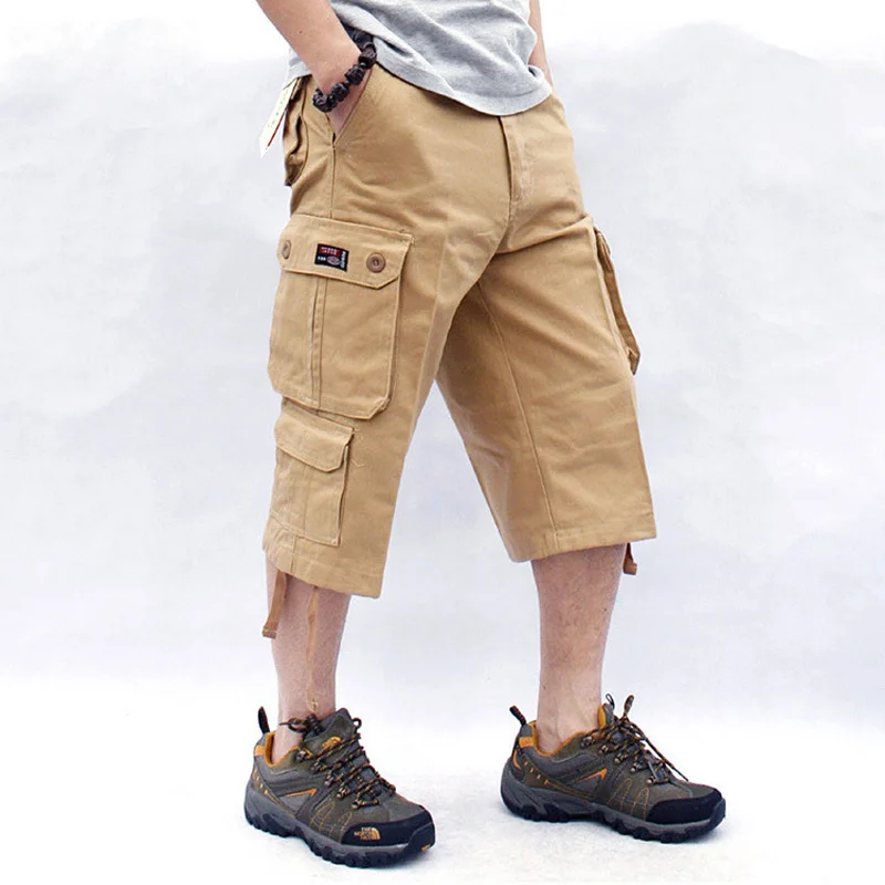 Summer men's seven-point overalls tide brand loose large size cotton five-point shorts fat 7-point cargo pants plus