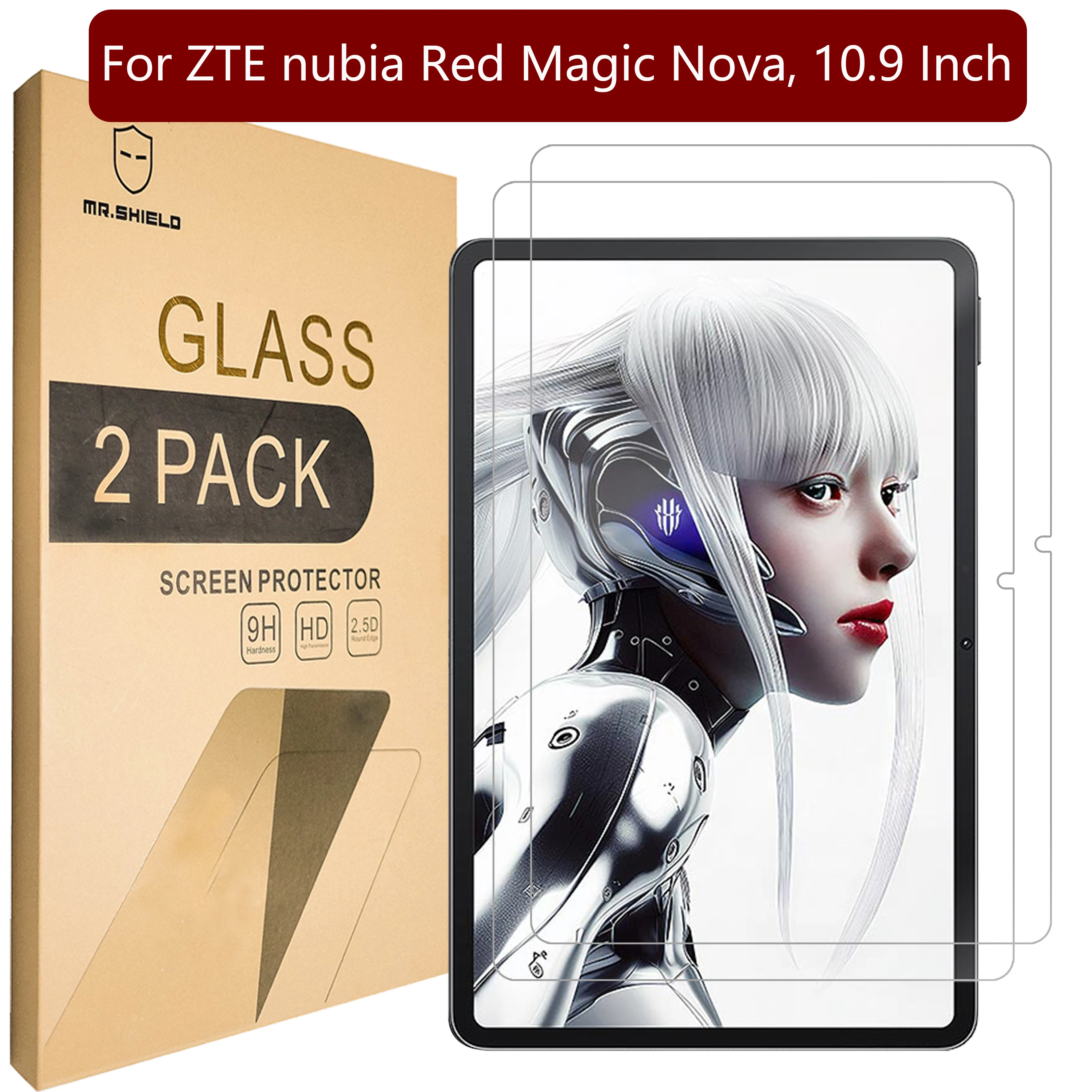 Mr.Shield Screen Protector compatible with ZTE nubia Red Magic Nova,10.9 Inch [Tempered Glass] [2-PACK] [9H Hardness]