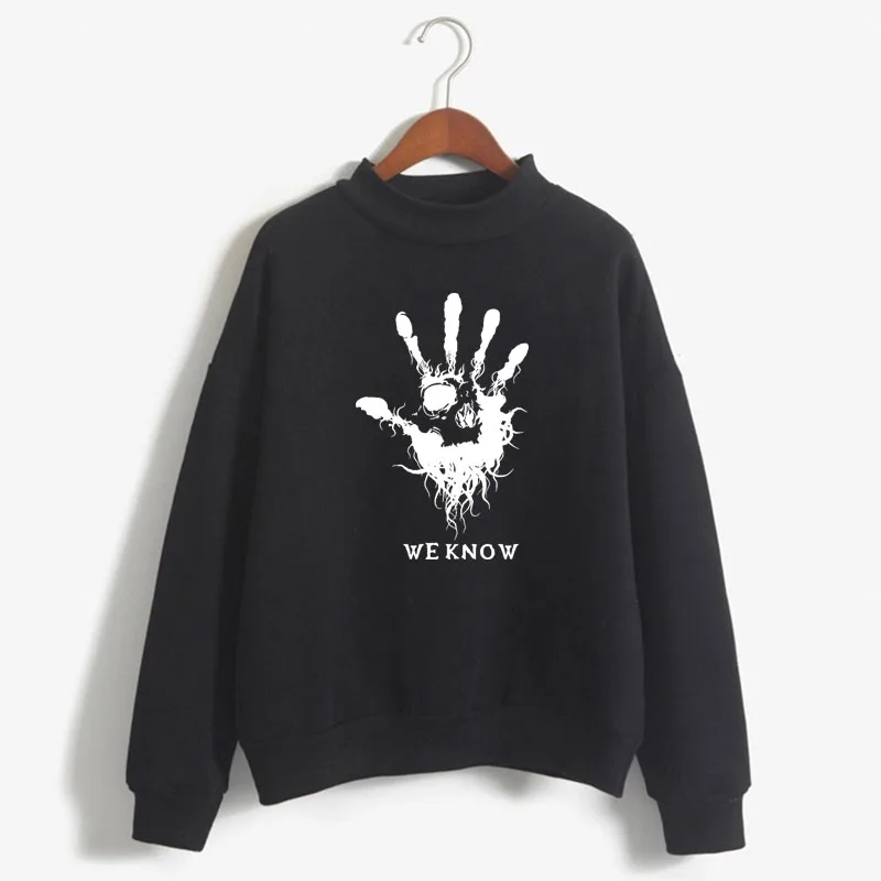 

WE KNOW HAND Print Women Sweatshirt Sweet Korean O-neck Knitted Pullover Thick Autumn Winter Candy Color Lady Clothing