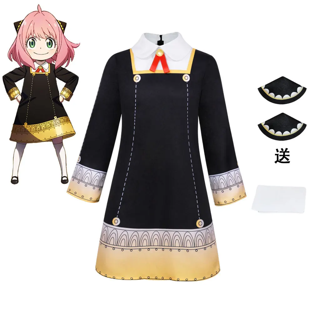 Anime Spy Family Anya Forger Cosplay Killer Assassin Gothic Halter Black Dress Outfit Uniform Costume Adult Kids