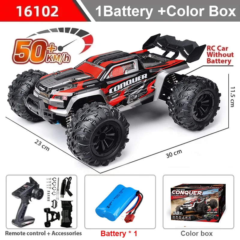 WLtoys 16102 1:16 50KM/H Hoge Snelheid 4WD RC Auto LED Verlichting Afstandsbediening Auto's Bigfoot Klimwagen Drift Monstertruck Voor Kinderen