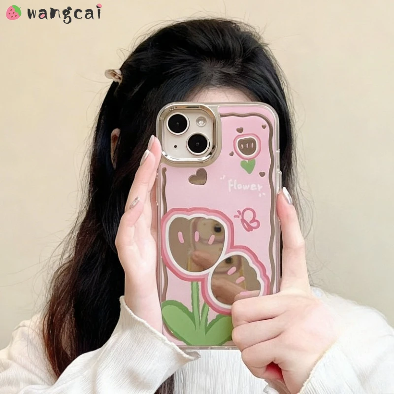 

Luxury Pink Tulip Phone Case For Samsung Galaxy A57 A56 A37 A36 S26 Plus Ultra Edge Mirror Flowers Cover