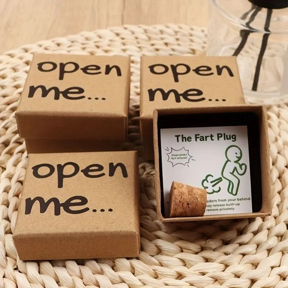 Open Me Fart Plug Gift Box with Card Novelty Prank Bottle Cork Cartoon Simple Prank Dumbbell Gift Box