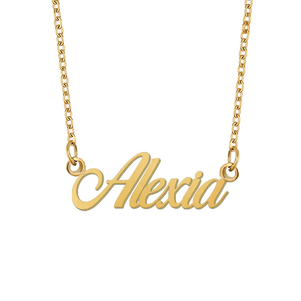 Alexia Name Necklace Stainless Steel for Women Jewelry Nameplate Pendant Femme Mothers Girlfriend Gift (Not Customize)