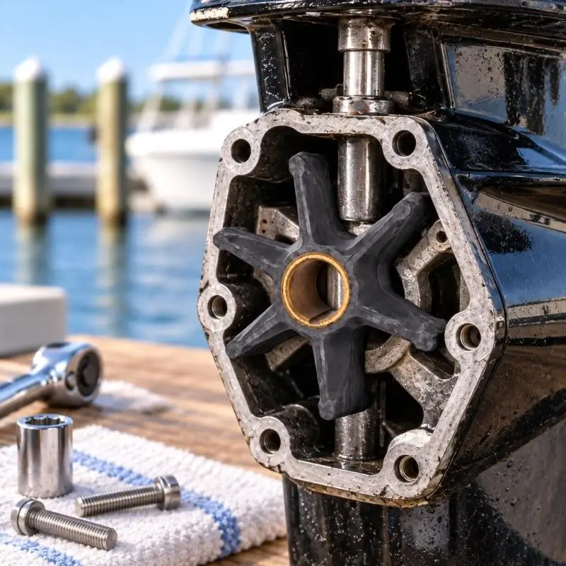 M76E Wasserpumpenlaufrad mit Messinghülse für die Wartung von Außenbordmotoren, mit Neoprengehäuse mit sechs Flügeln, verzahnter – Detail 5