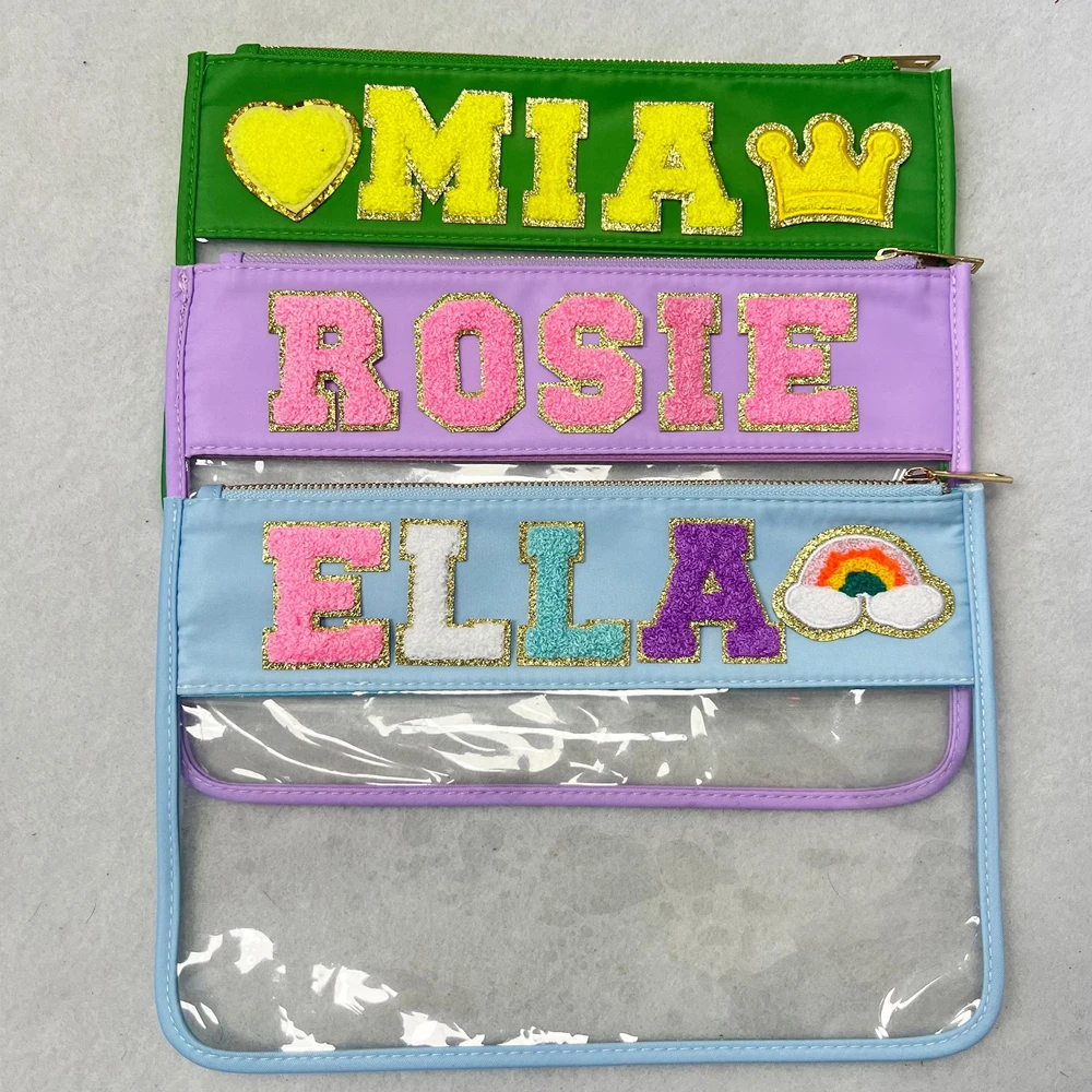 

Прозрачный чехол из ПВХ, сумка для закусок, персонализированные нашивки с буквами для женщин и девочек, сделай сам, прозрачные дорожные туалетные принадлежности, плоская косметичка для макияжа, закуска