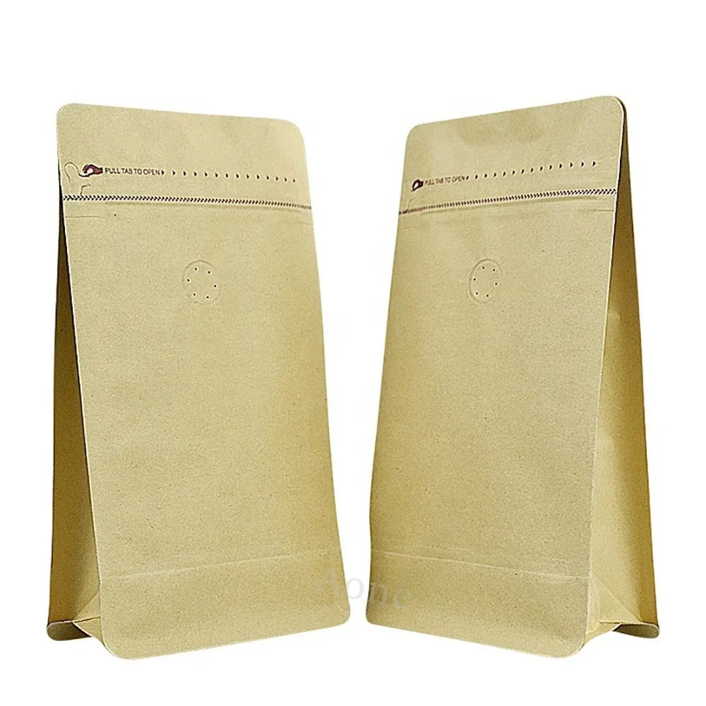 100pcs Food Grade 4oz 100g Flat Bottom Brown Kraft Paper Coffee Bean Packaging Bag With Degassing Valve