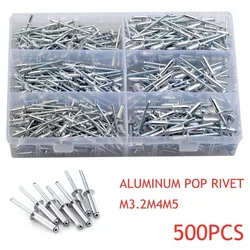 500PCS Pop Rivets Aluminium Assortment Kit M3.2 M4 M5 Mushroom Head Break Mandrel Blind Rivets Set GB12618