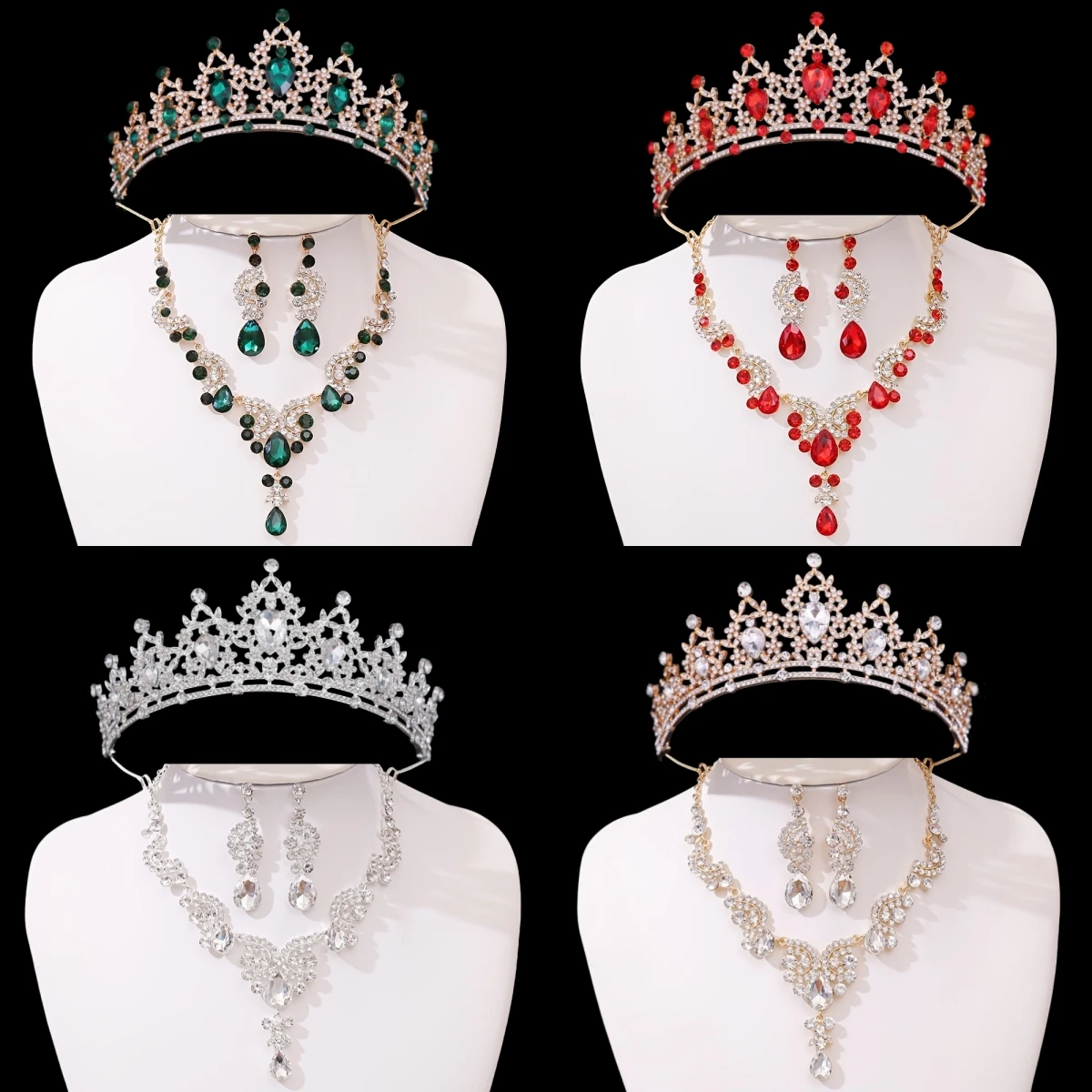 

Набор из 3 предметов: колье, серьги и корона с кристаллами, свадебный комплект украшений с камнями, аксессуары для волос для невесты, свадебная корона-тиара