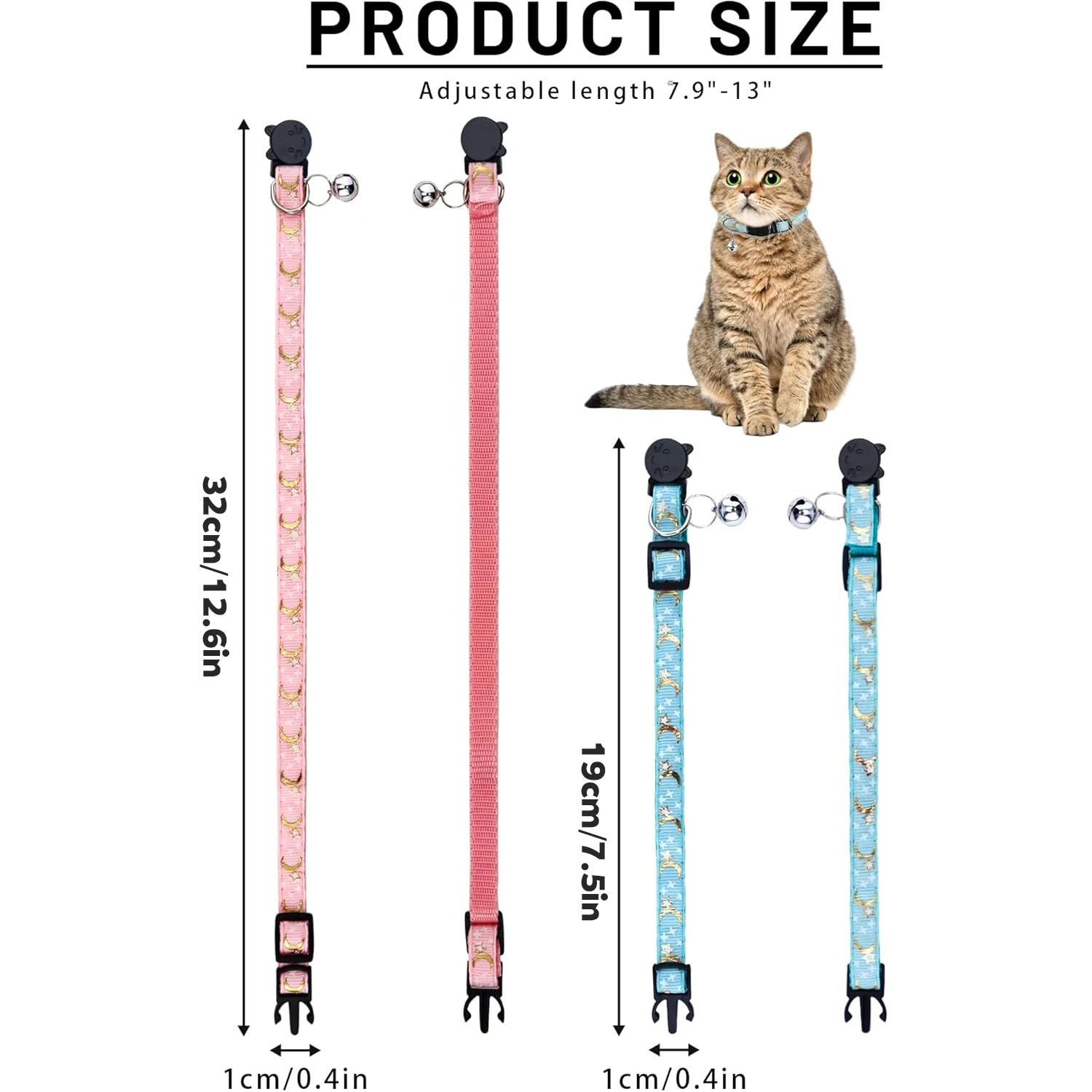 Pet Collar Cat Dog Gold Color Stars and Moon Pet Collar with Bell and PP Material Separate Luminescence Safety Buckle Solid Safe view 6