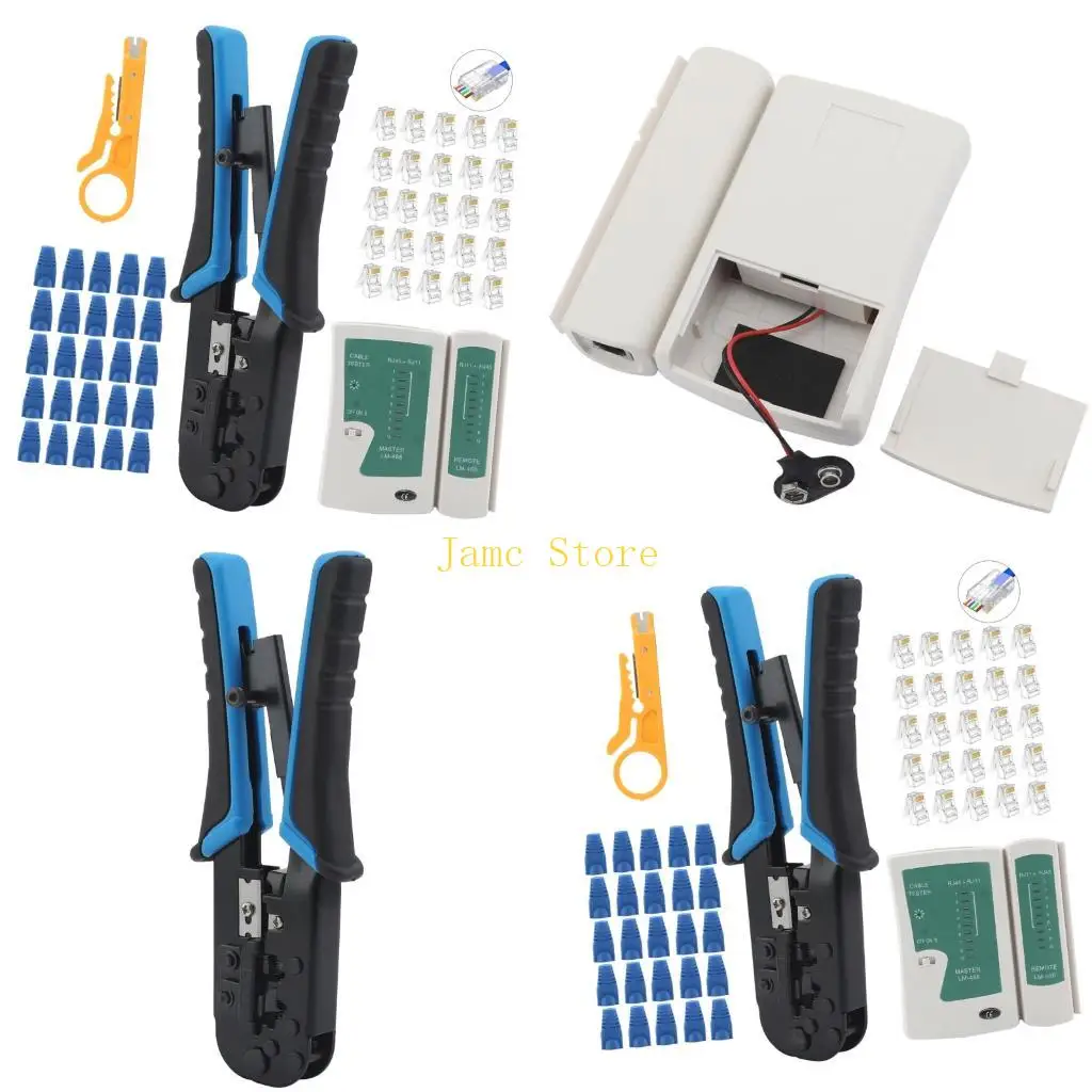 

LX0B 53pcs Comprehensive Net Set RJ11 RJ12 RJ45 Consistent Crimper Tester Set for Data and Phone Rulings