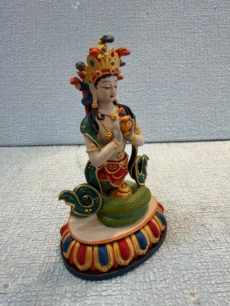 10CM Tibet Nagarjuna Goddess Naga Buddha Copper Statue