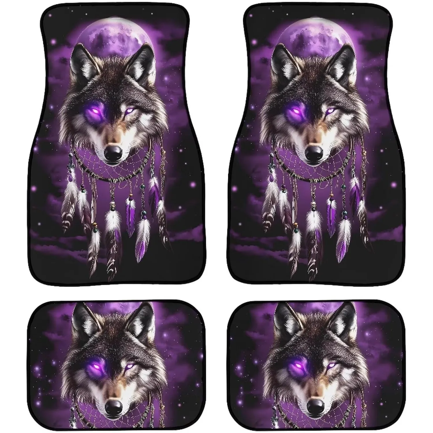 4pcs Wolf Car Floor Mats Set - Non-Slip All-Weather Fit For Cars, Trucks, SUVs, - Heavy-Duty Full Set With Front & Rear Seats, P
