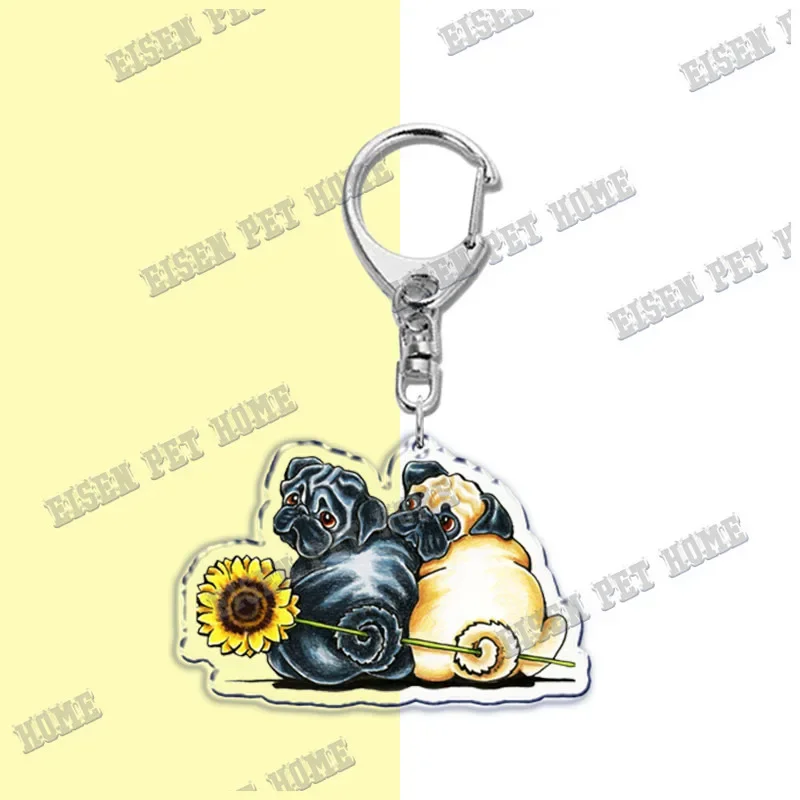 Cute Dog PUG Keychain for Accessories Bag Cartoon Pet Pendant Key Chain Ring Love Pug Keychains Jewelry Christmas Gift