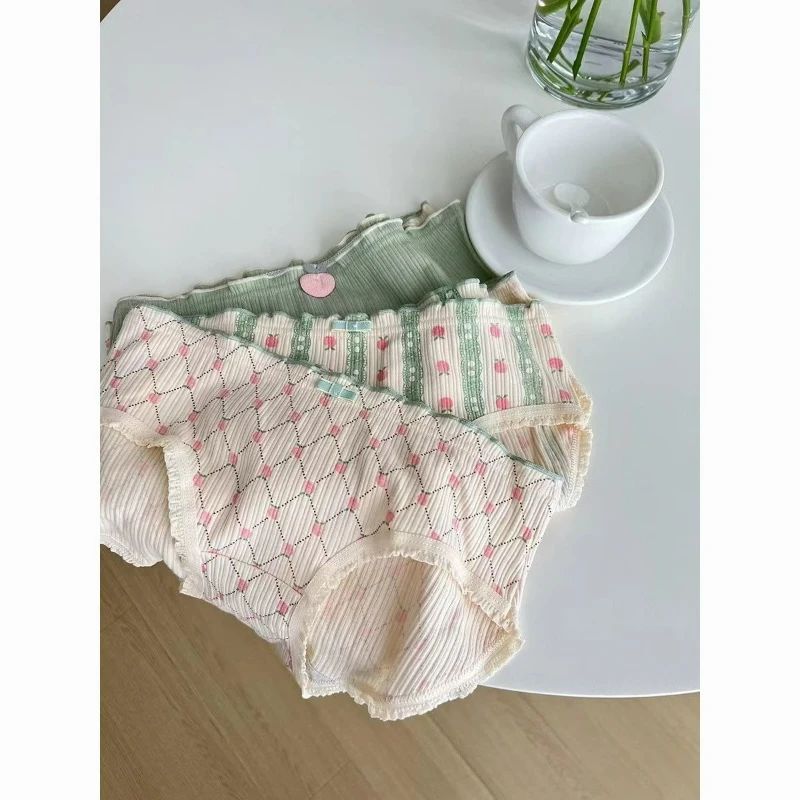 

Нижнее белье персикового цвета класса A, женские дышащие трусы из чистого хлопка для студенток и девочек с японским принтом, со средней талией, антибактериальные