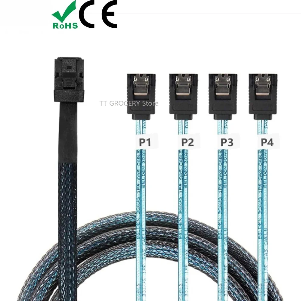 For HD MINI SAS SFF8643 to 4xSATA3.0 Adapter Cable SSD Server Data Cable 6Gbps Support 2.5-inch 3.5