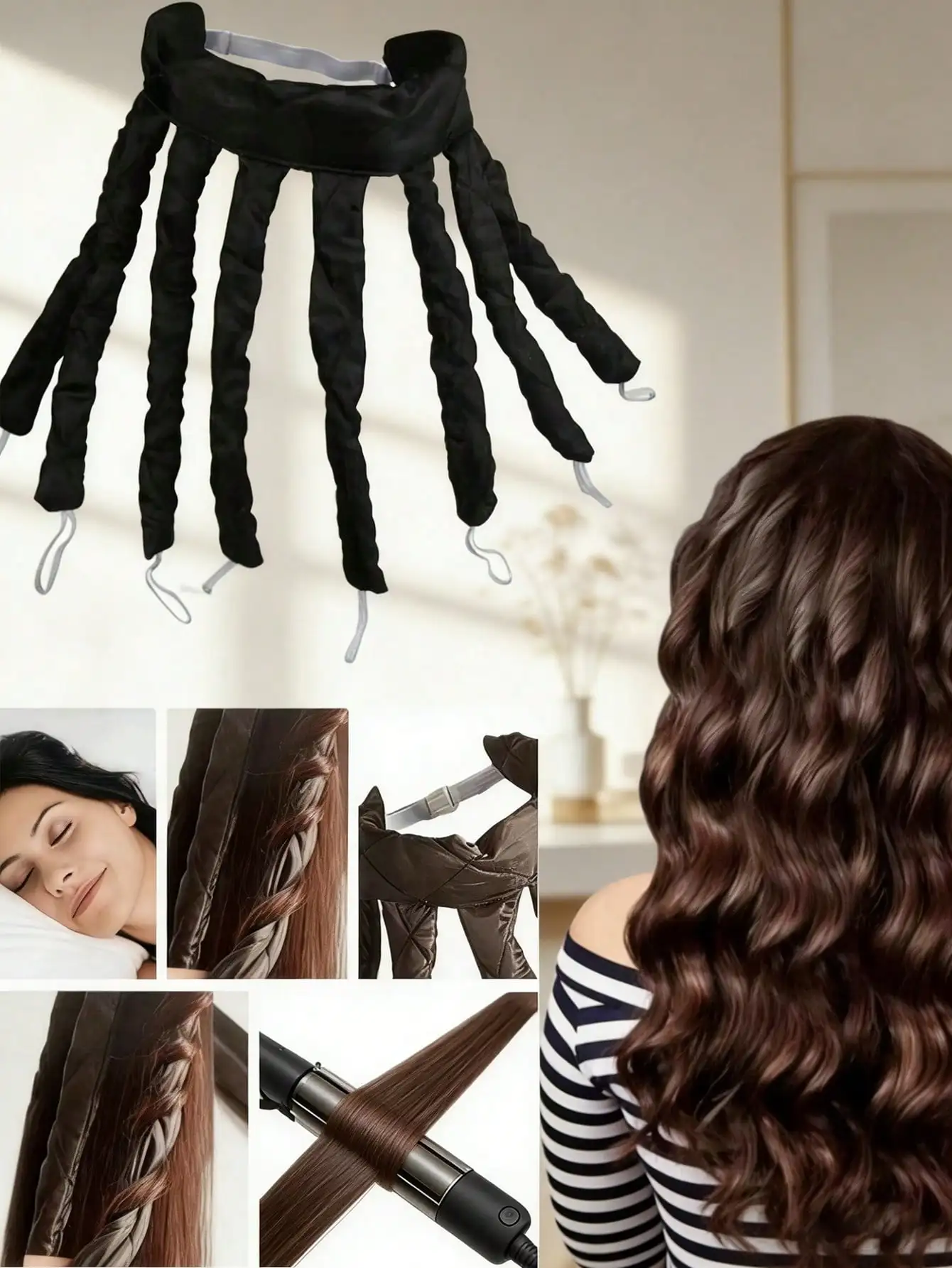 

8pcs No Heat Curling Rods Set, Adjustable Headband, Satin Fabric, Suitable For Long Hair, Easy To Create Curly Hairstyles, Women No Heat Hair Curlers, Wave Styling, Hair Styling Tools