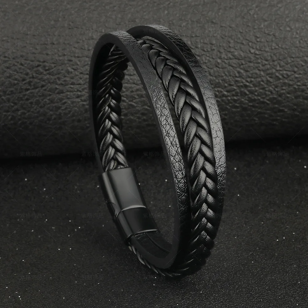 Leather Bracelet For Men New Retro Leather Rope Woven Bracelets National Style Magnetic Buckle Personality Leather Bracelets