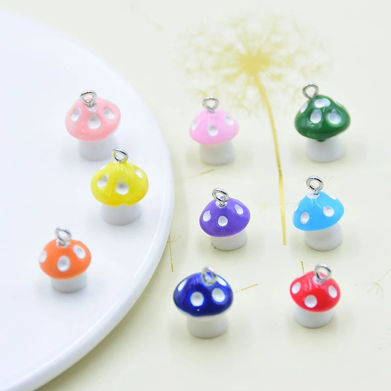 10Pcs 18*13mm Spotted Mushroom Charms Resin Ornament Pendants Earring Keychain Accessories for DIY Crafts Jewelry Make