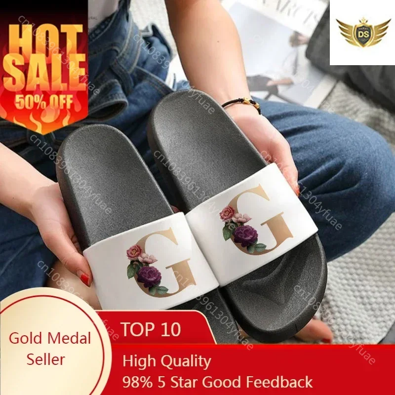 

Newest Slippers 26 Custom Letter Women Slippers Home Indoor Slipper Comfort Slippers Flower Letter Font A B C D Flip Flops