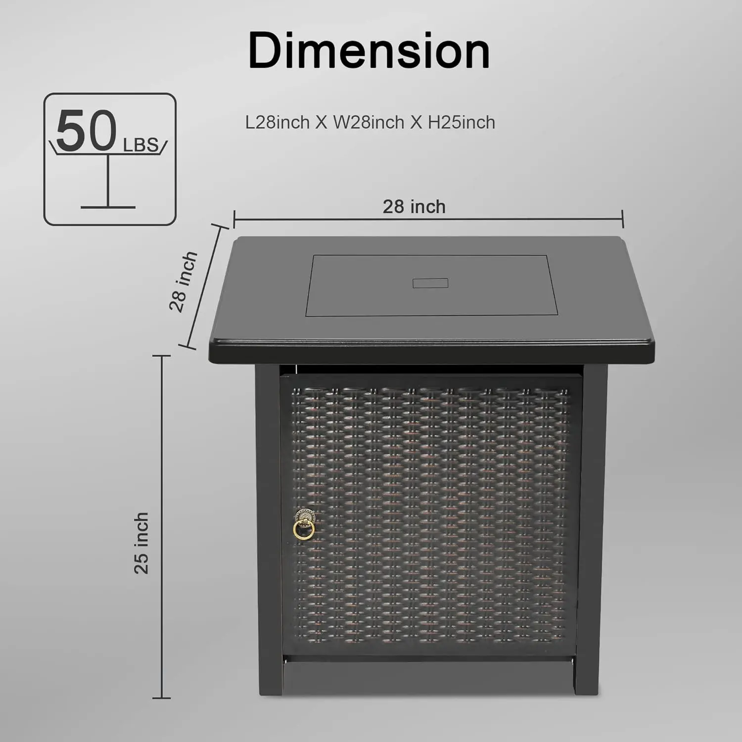 28 Inch Propane Fire Pit Table, Rattan & Wicker-Look 50,000 BTU Gas Firepits with Blue Fire Glass for Outside Patio and Garden