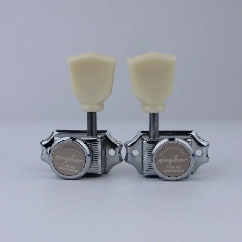 1 Set GUYKER Cream Handle Locking String Vintage Deluxe Electric Guitar Machine Heads Tuners Chrome 3R3L Tuning Pegs