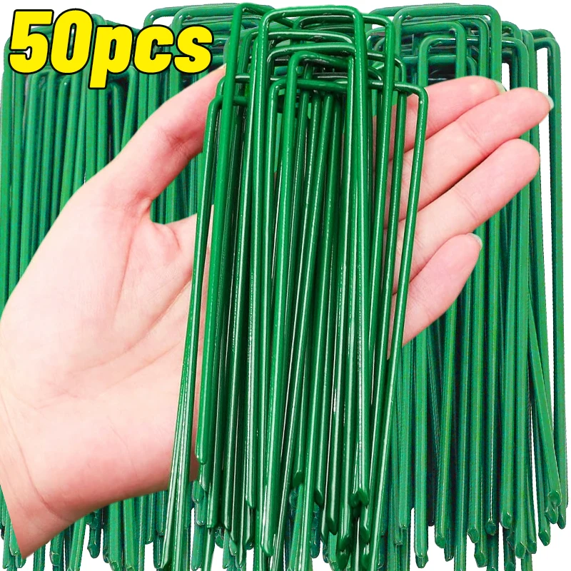 Estacas de jardín de acero galvanizado de alta resistencia, grapas tipo U, clavijas de seguridad, punta de paisaje, red de tela, clavos para el suelo