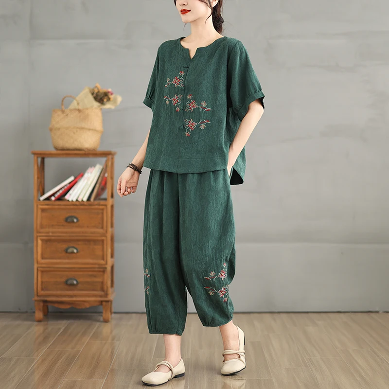 Lässiges zweiteiliges Harlan-Set aus Baumwollleinen für Damen, Sommer-Faion-Ensemble, V-Ne-Teilige Hose, Svel-Weste für Mama