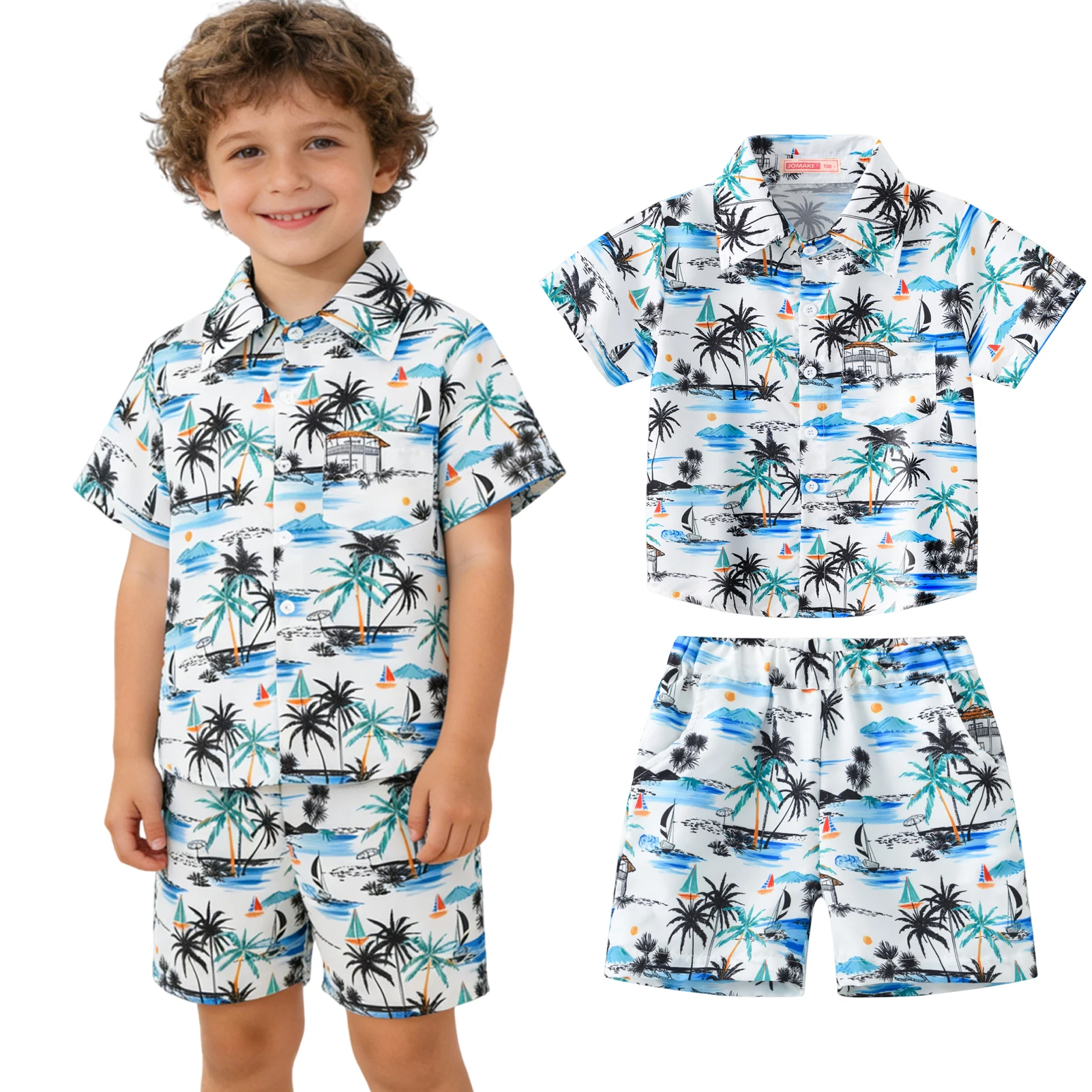 Children's Beach Suits,Boys Shirts with Shorts Set,Hawaiian Outfits,Leisure Kids Short Sleeve Tops Loose Print Trunks for Summer