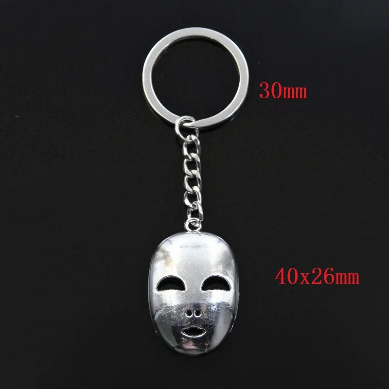 New Fashion Men 30mm Car Keychain DIY Metal Holder Chain Vintage Party Mask Masquerade Mardi Gras 40x26mm Silver Color Pendant