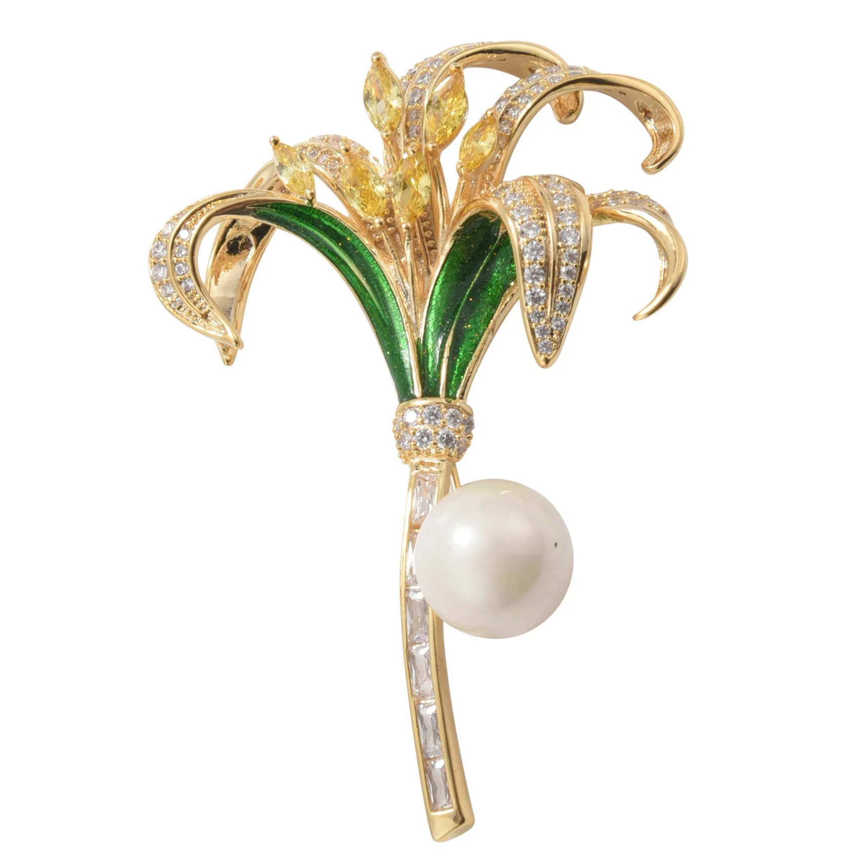 

Luxury Crystal Lily Brooch Ladies Simulation Pearl Rhinestone Flower Wedding Banquet Brooch Pin