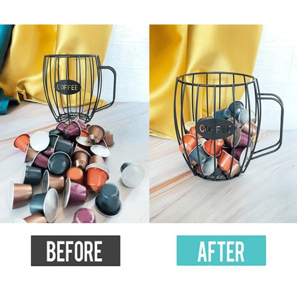 Iron Metal Construction Coffee Pod Holder Beer Cup Shaped Black Color Pod Storage Organizer Rust Painted Finish