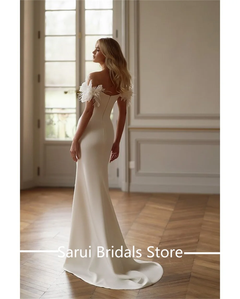Vestido de fiesta de boda plisado de satén con cuello en V y hombros descubiertos, vestido de novia de corte sin espalda con abertura lateral y volantes personalizado