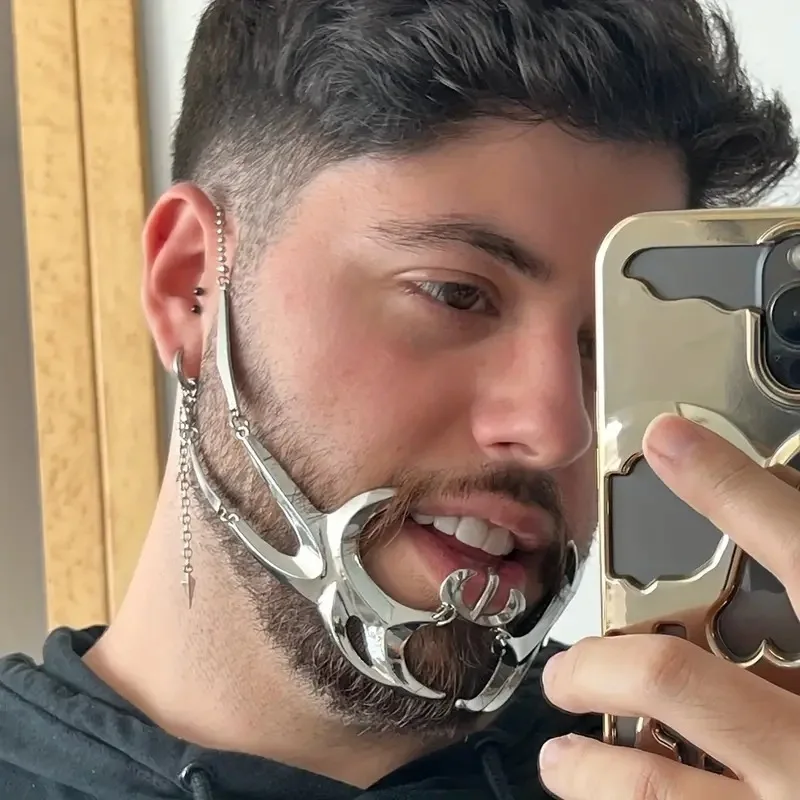 Maschera CyberPunk Liquido Irregolare Gotico Meccanico Alieno Fluido Accessori per il viso Orecchino Anello per labbra per Donna Uomo Gioielli di Halloween