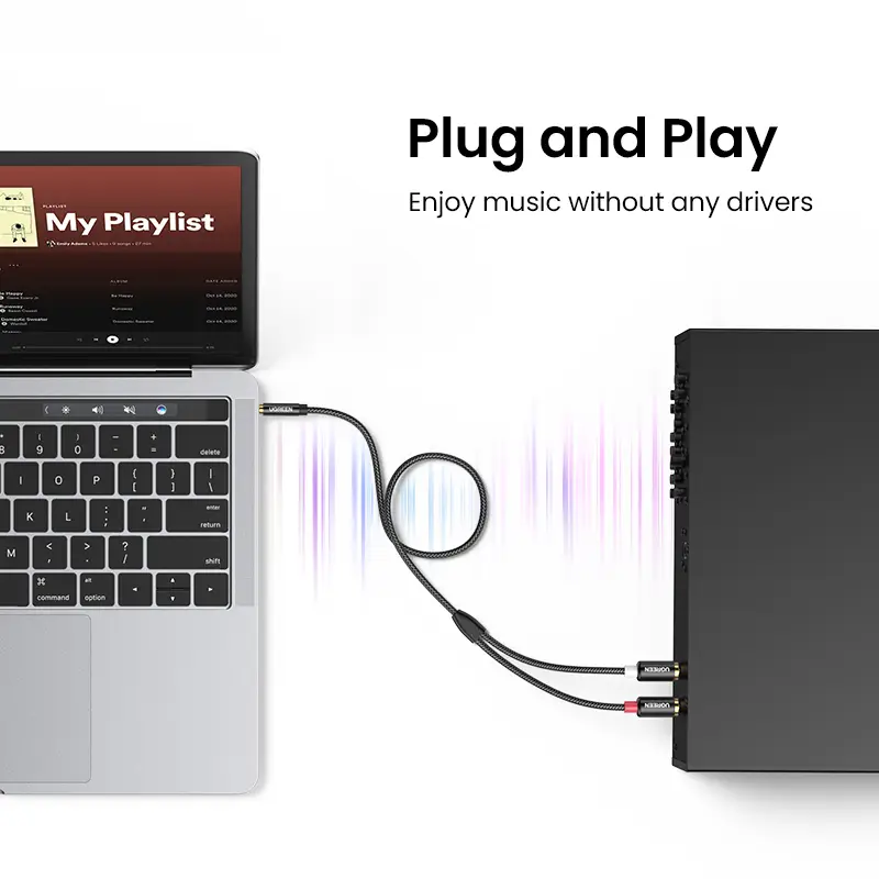 كابل UGREEN 3.5 ملم إلى 2RCA نايلون مضفر محول الصوت المساعد ستيريو Y الخائن الحبل للهواتف الذكية المتكلمين الكمبيوتر اللوحي HDTV MP3 - 4