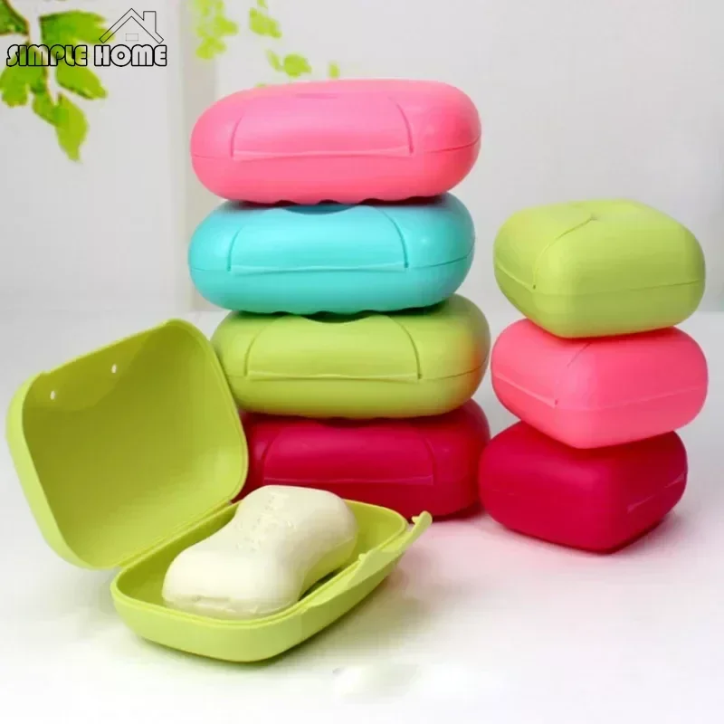 New Dishes Soap Container Bathroom Acc Travel Home Plastic Soap Box with Cover Small/big Sizes Candy Color 1pcs Portable Soap