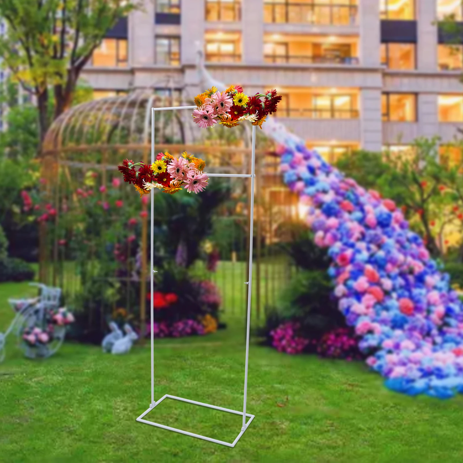 155cm Metal Wedding Arch Frame Garden Backdrop Flower Display Balloon Column Stand Holder for Wedding Party (Gold/White)